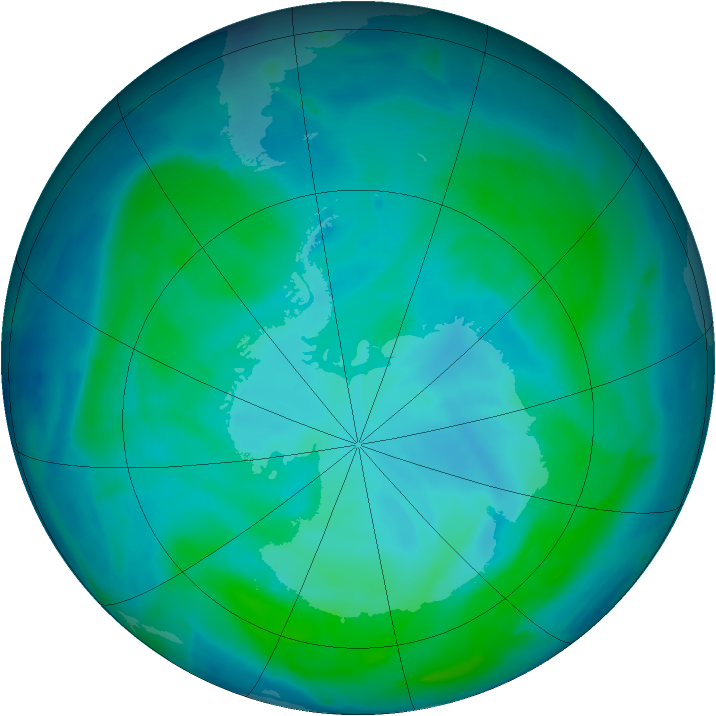Antarctic ozone map for 13 January 2009